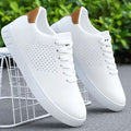 Men's Perforated Lace-Up Low-Top White Sneakers - White