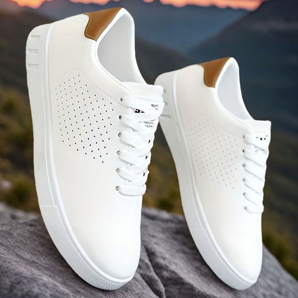 Men's Perforated Lace-Up Low-Top White Sneakers