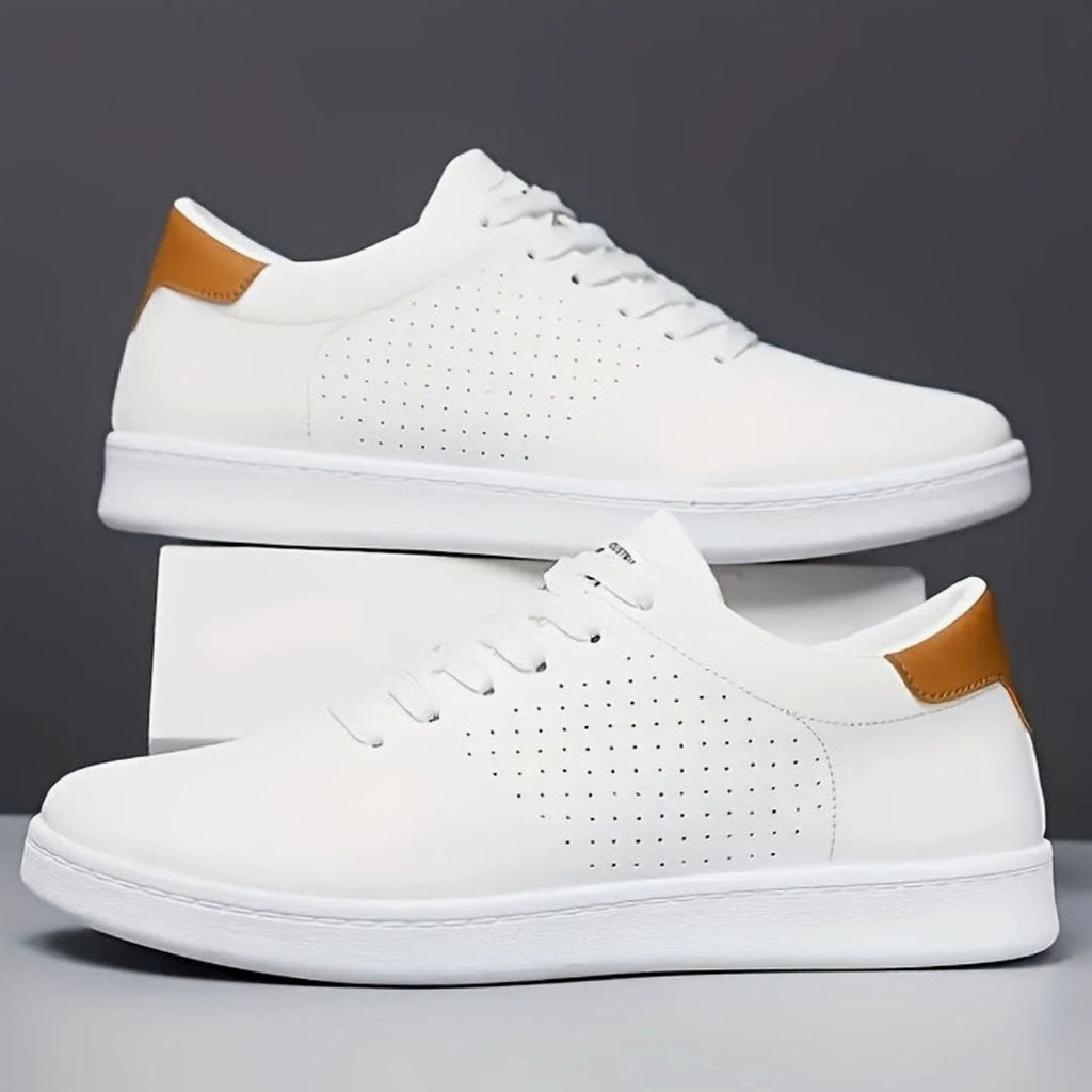 Men's Perforated Lace-Up Low-Top White Sneakers