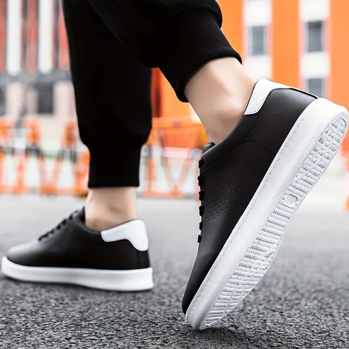 Men's Perforated Lace-Up Low-Top White Sneakers
