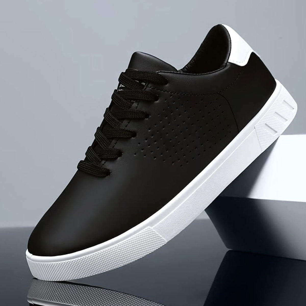 Men's Perforated Lace-Up Low-Top White Sneakers