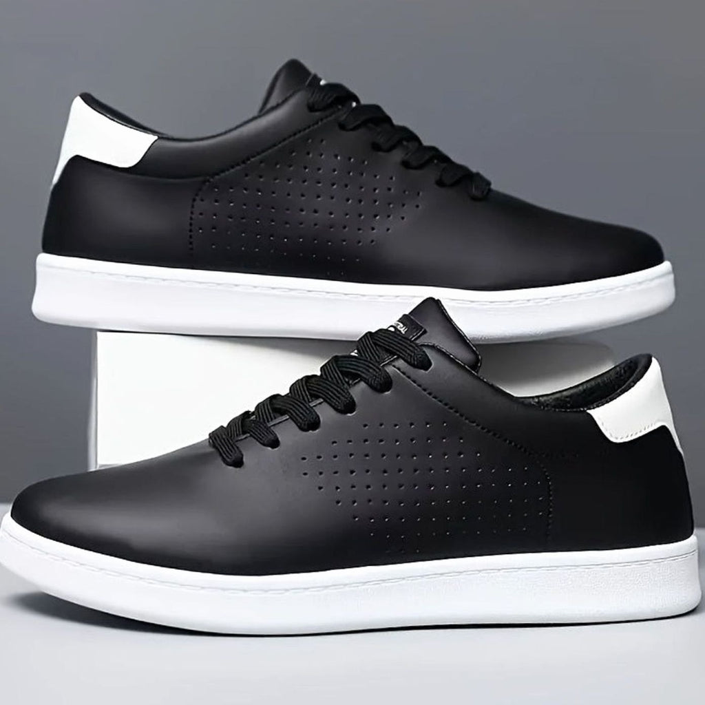 Men's Perforated Lace-Up Low-Top White Sneakers