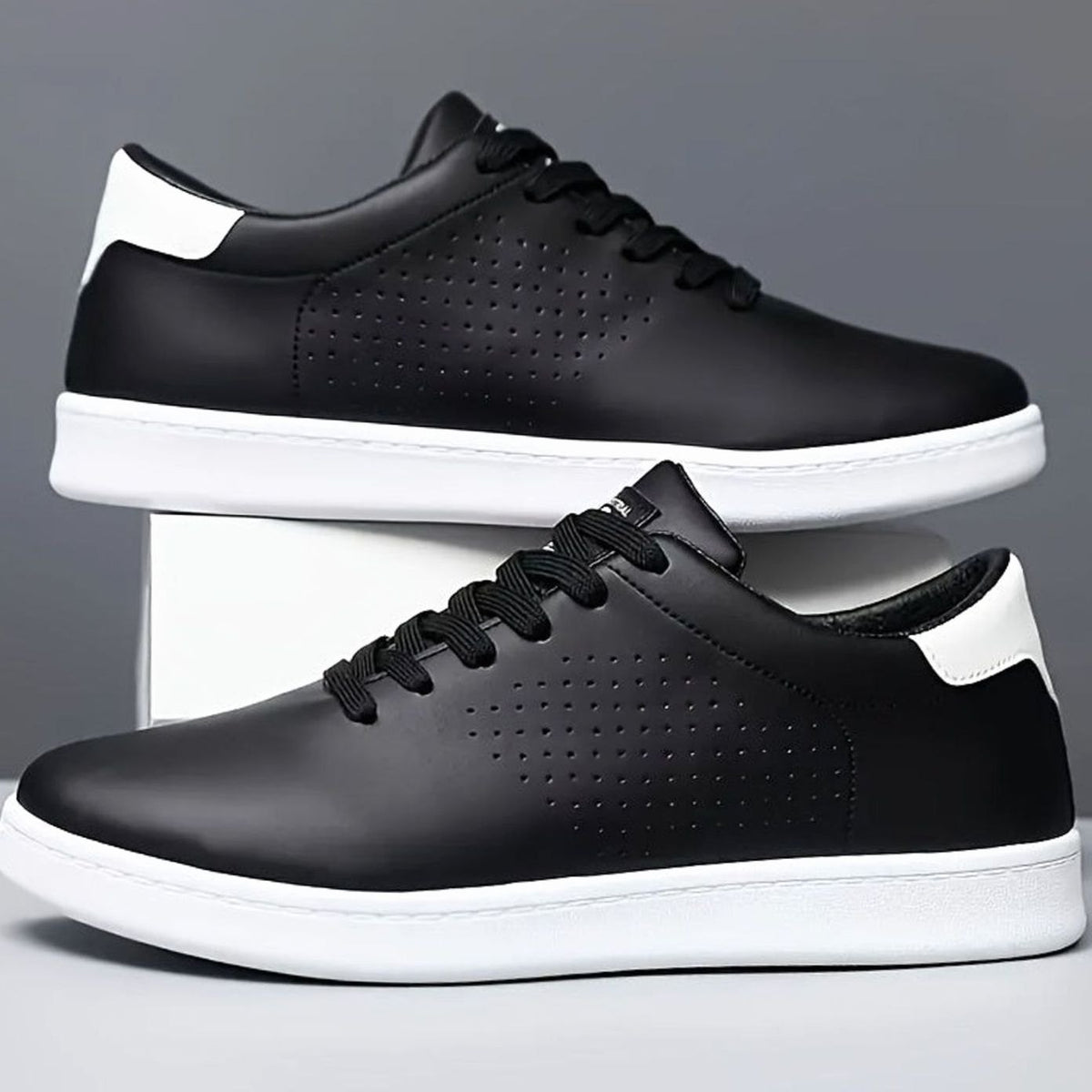 Men's Perforated Lace-Up Low-Top White Sneakers