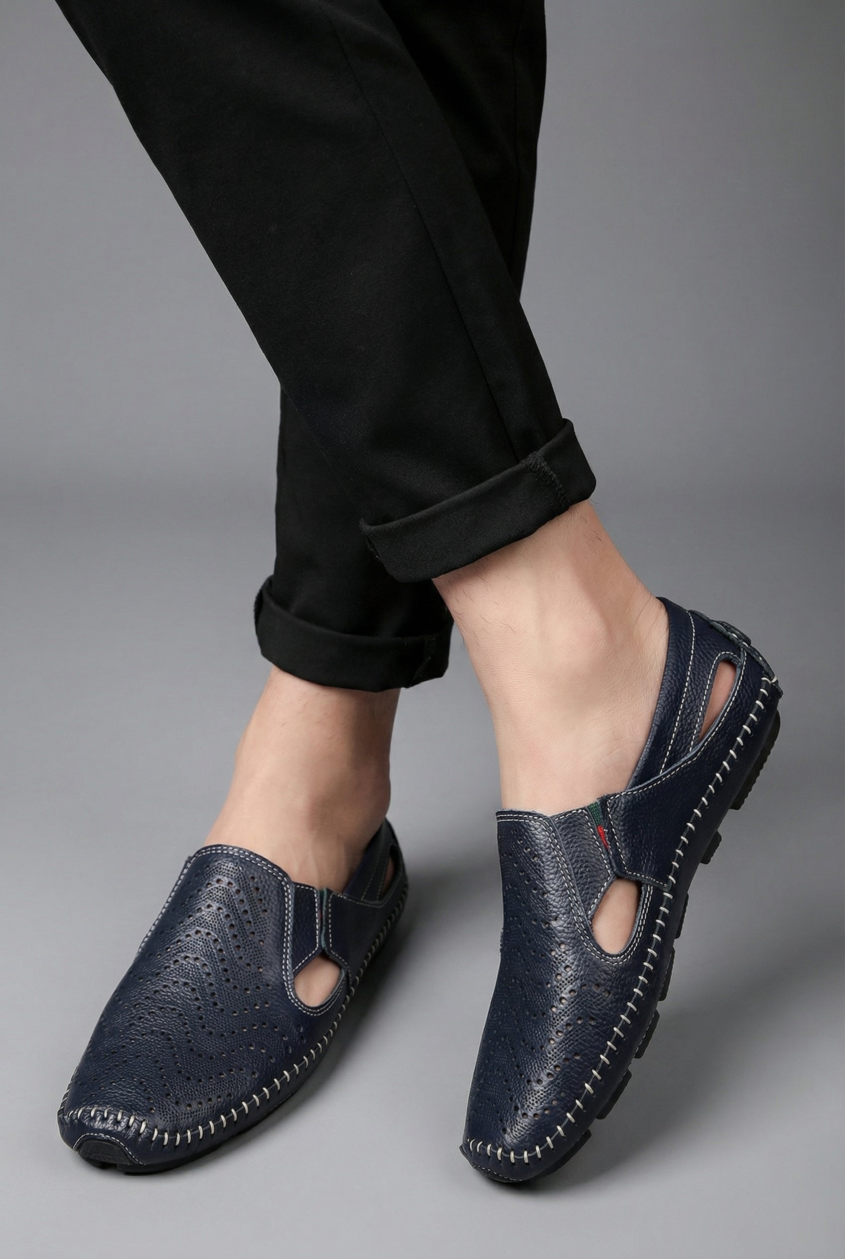 Men's Perforated Slip-On Breathable Hand-Stitched Loafers