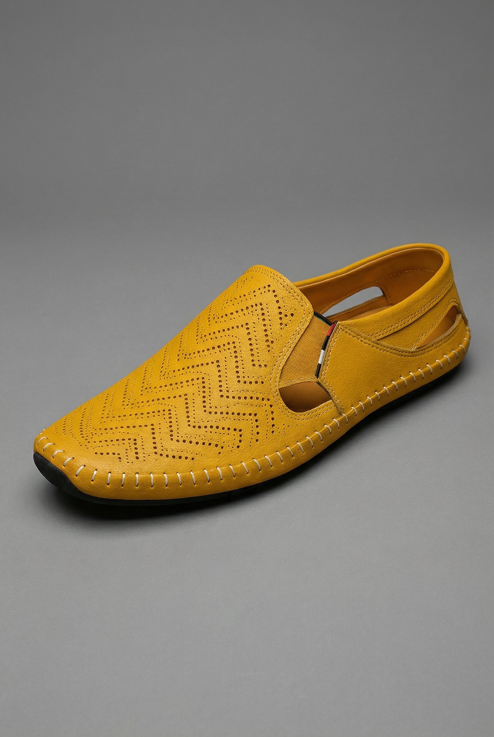 Men's Perforated Slip-On Breathable Hand-Stitched Loafers - Yellow