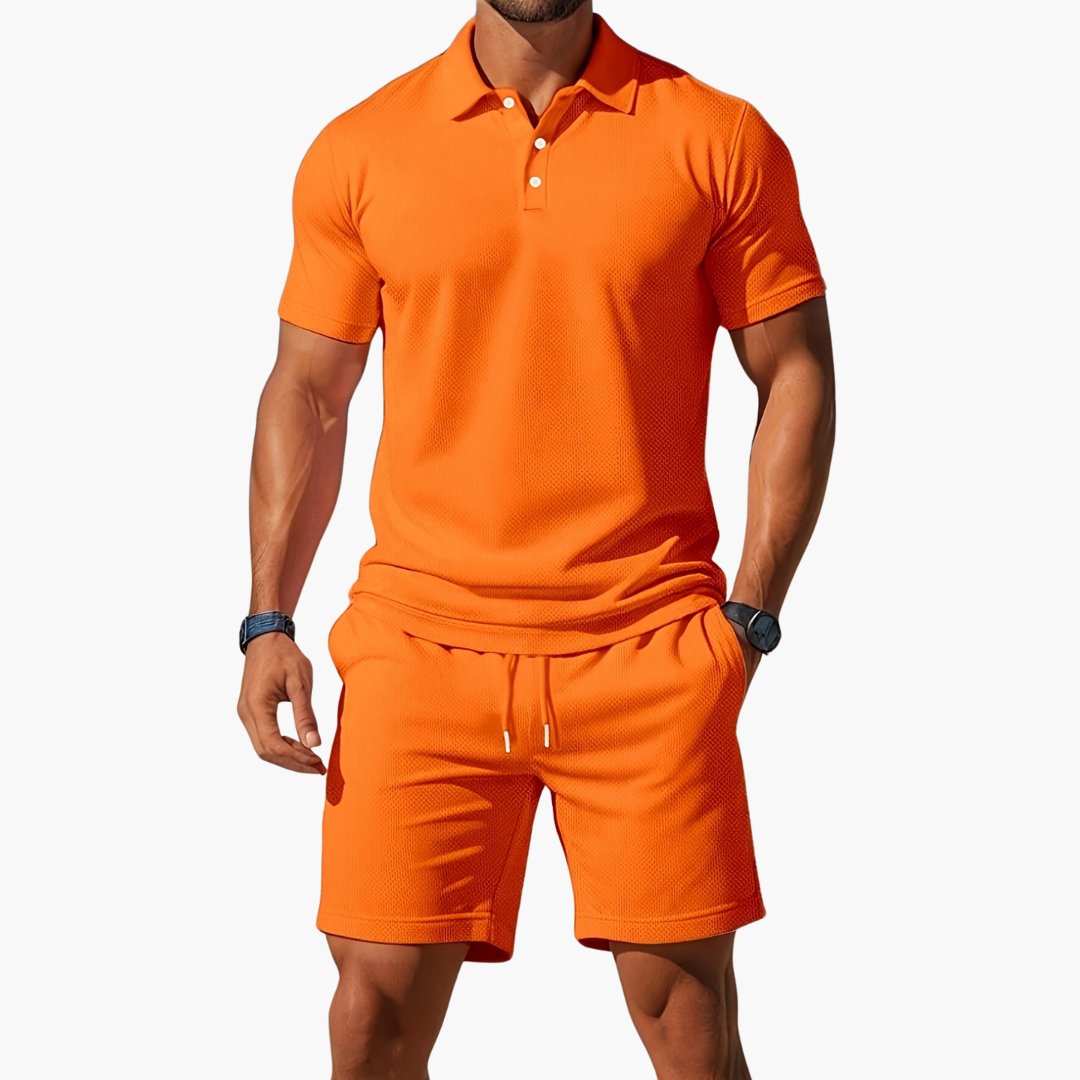 Men's Polo Short Set Drawstring Shorts Lounge Wear - Orange