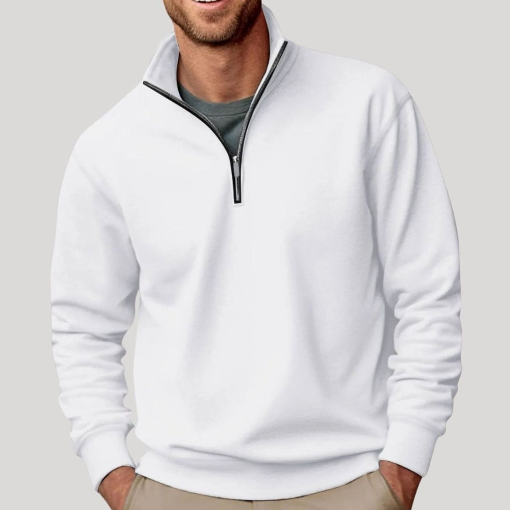 Men's Quarter-Zip Collar Sweatshirt Relaxed-Fit Pullover - White