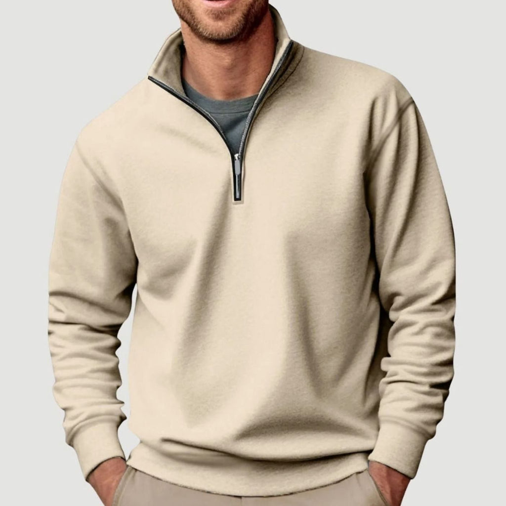 Men's Quarter-Zip Collar Sweatshirt Relaxed-Fit Pullover - Beige
