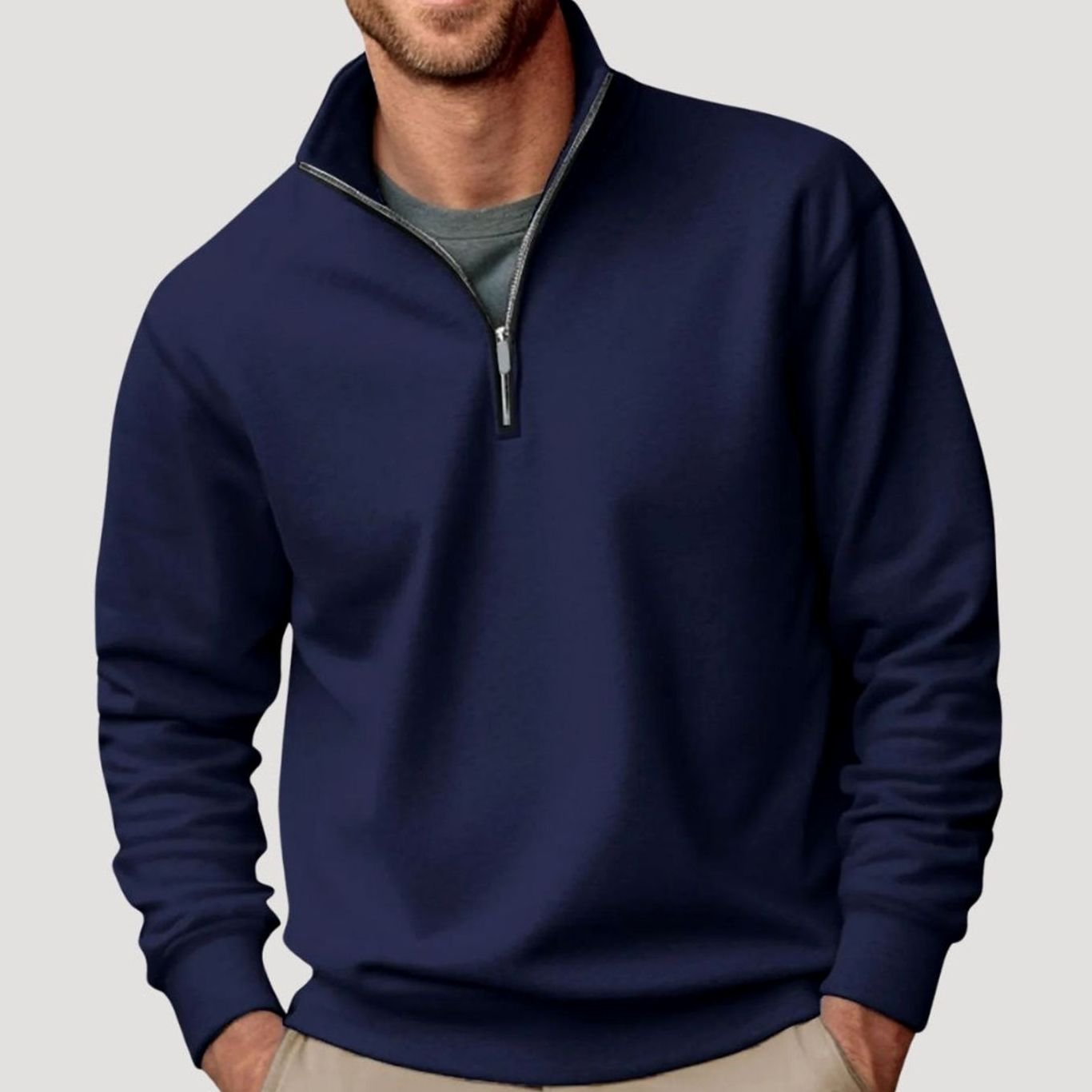 Men's Quarter-Zip Collar Sweatshirt Relaxed-Fit Pullover - Navy