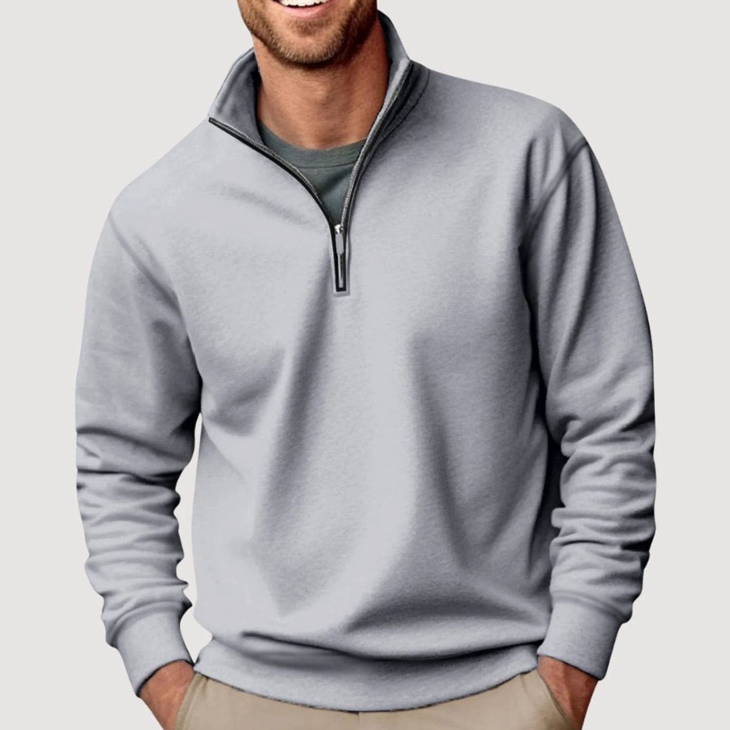 Men's Quarter-Zip Collar Sweatshirt Relaxed-Fit Pullover - Grey
