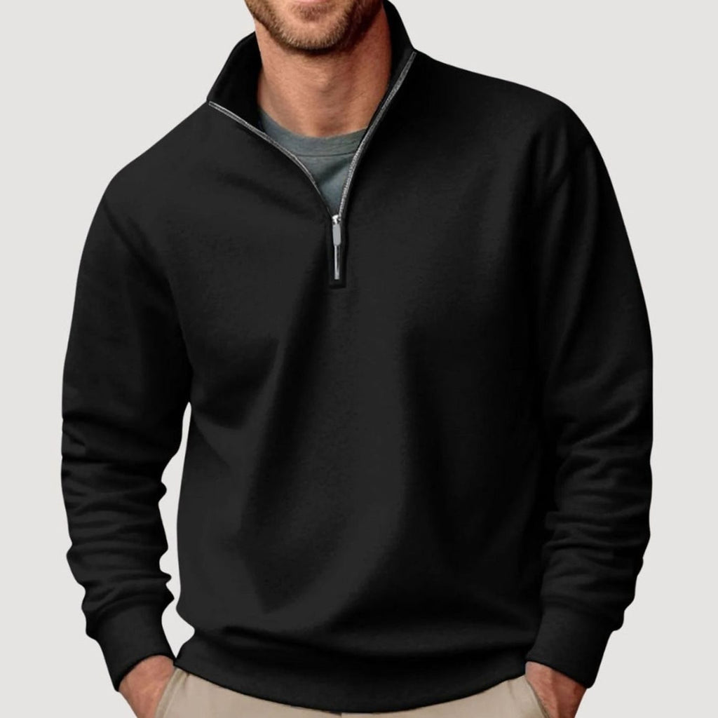 Men's Quarter-Zip Collar Sweatshirt Relaxed-Fit Pullover - Black