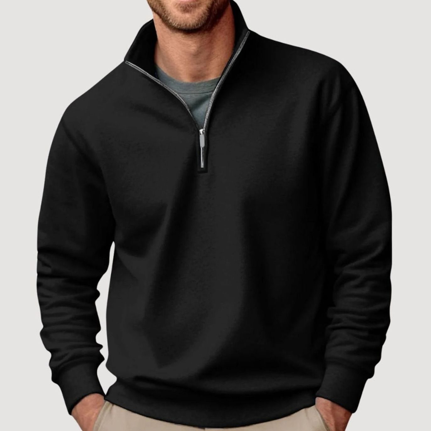 Men's Quarter-Zip Collar Sweatshirt Relaxed-Fit Pullover - Black