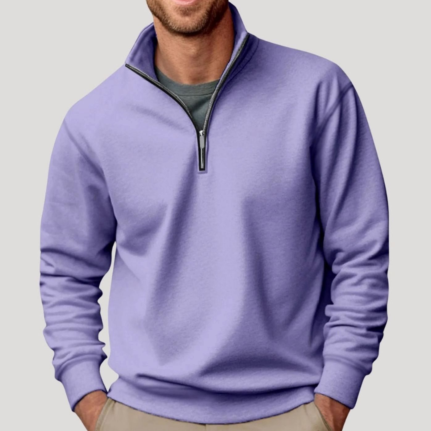 Men's Quarter-Zip Collar Sweatshirt Relaxed-Fit Pullover - Purple