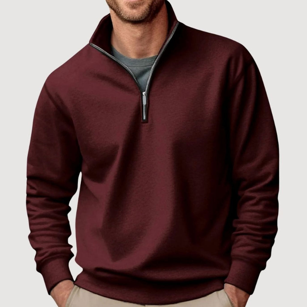 Men's Quarter-Zip Collar Sweatshirt Relaxed-Fit Pullover - Brown