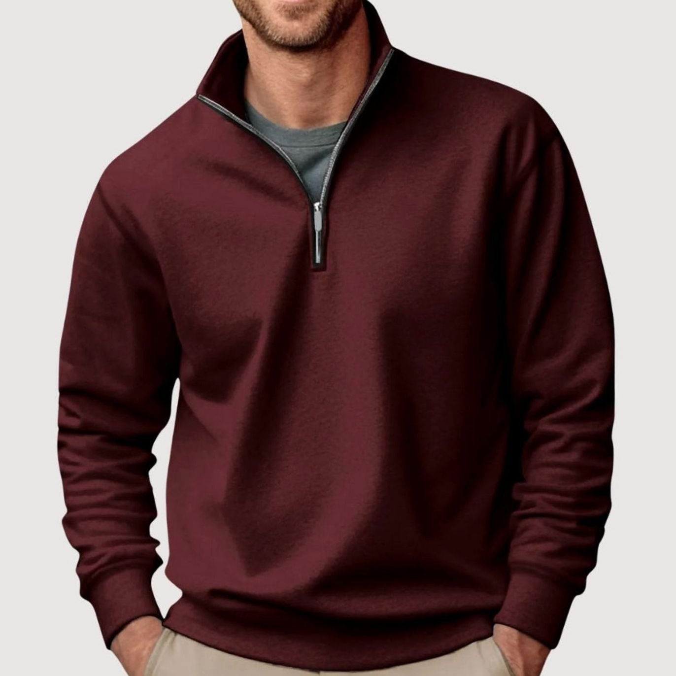 Men's Quarter-Zip Collar Sweatshirt Relaxed-Fit Pullover - Brown