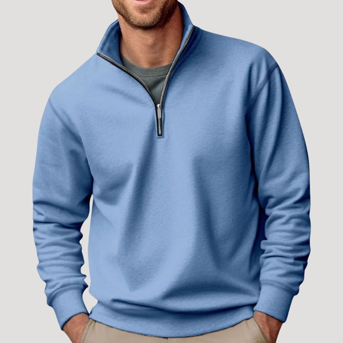 Men's Quarter-Zip Collar Sweatshirt Relaxed-Fit Pullover - Blue