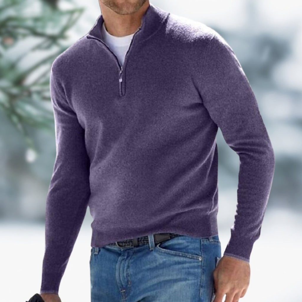Men's Quarter-Zip Knit Sweater Long Sleeve Pullover - Purple
