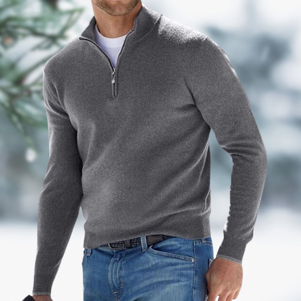 Men's Quarter-Zip Knit Sweater Long Sleeve Pullover - Gray