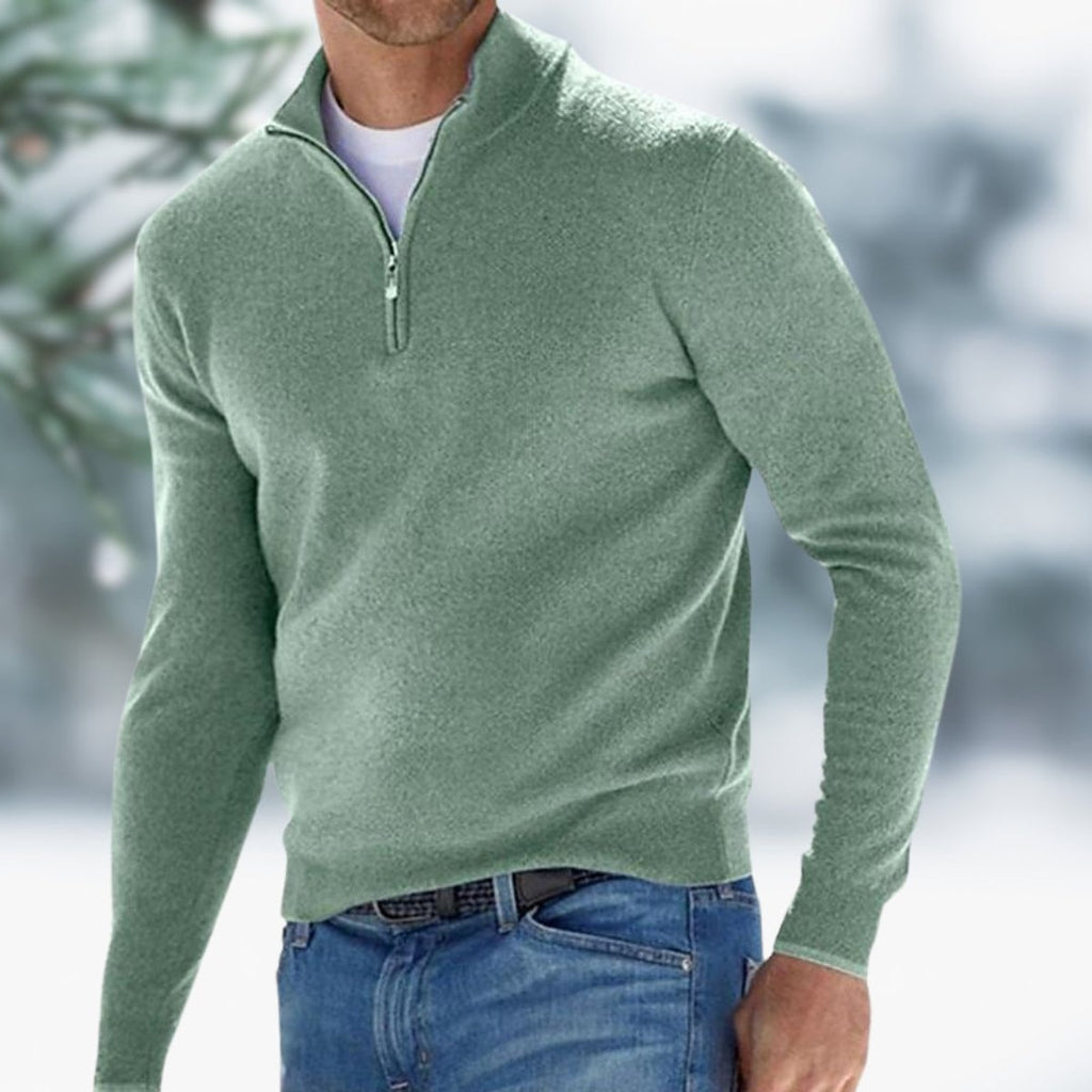 Men's Quarter-Zip Knit Sweater Long Sleeve Pullover - Green
