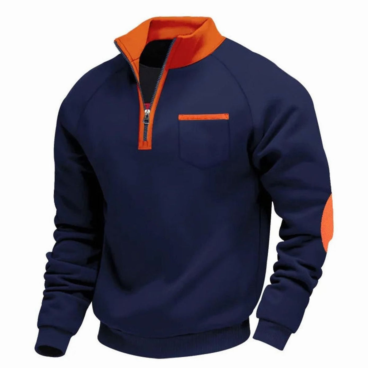 Men's Quarter-Zip Stand-Collar Pullover Sweatshirt - Navy Blue