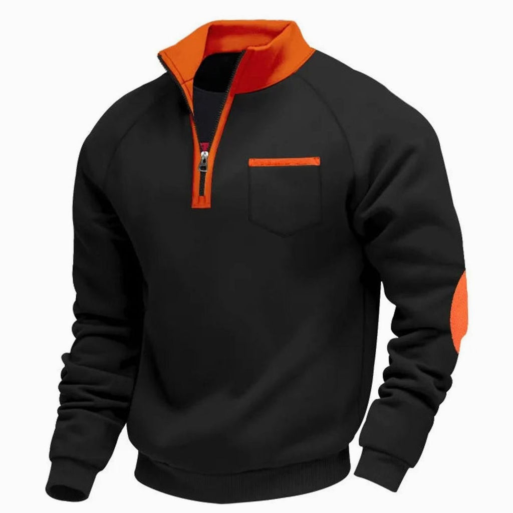 Men's Quarter-Zip Stand-Collar Pullover Sweatshirt - Black