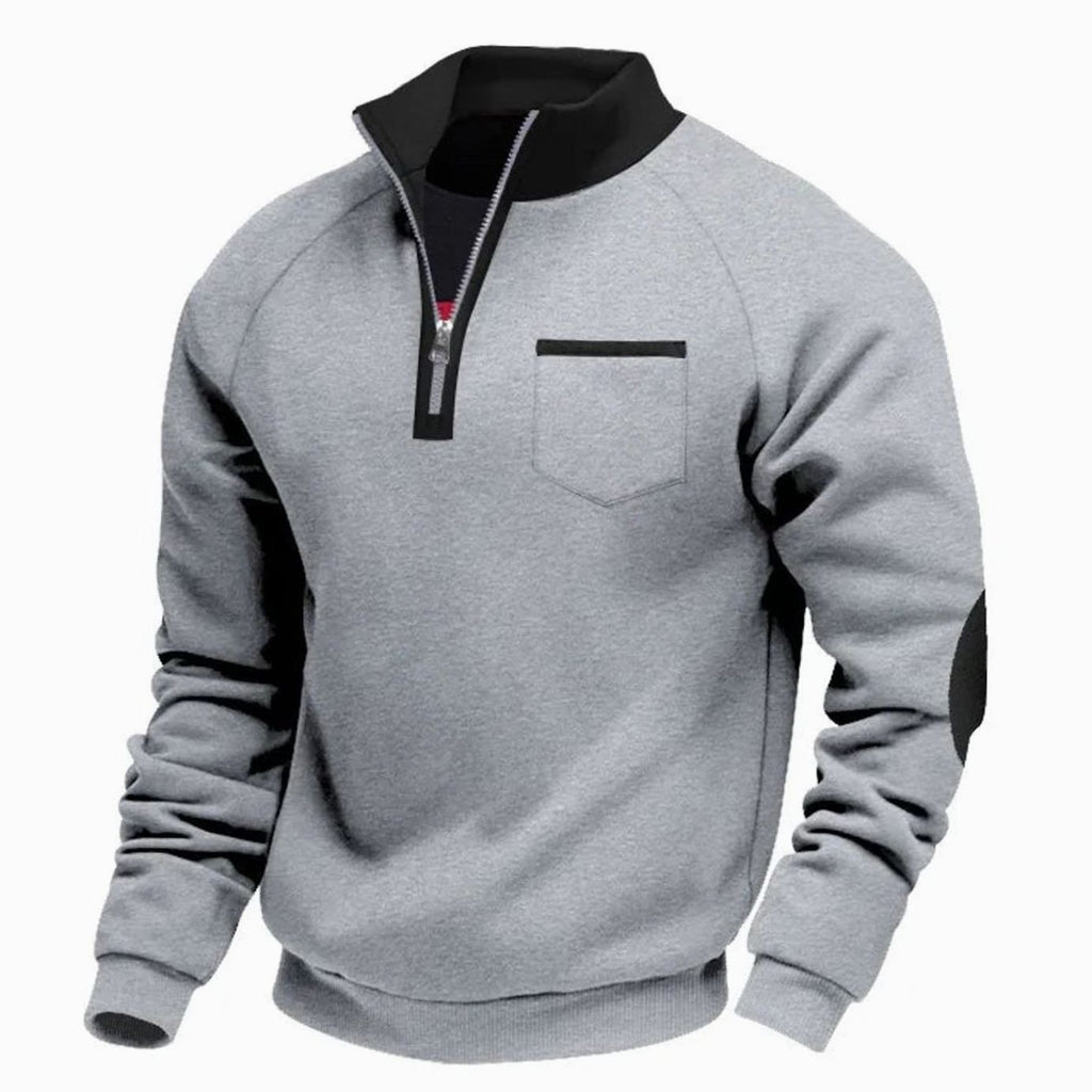 Men's Quarter-Zip Stand-Collar Pullover Sweatshirt - Light Gray