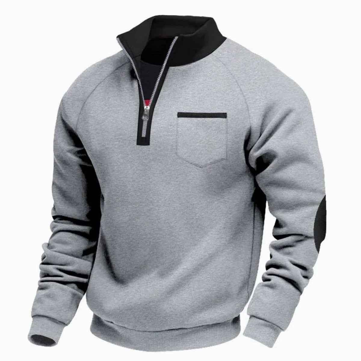 Men's Quarter-Zip Stand-Collar Pullover Sweatshirt - Light Gray