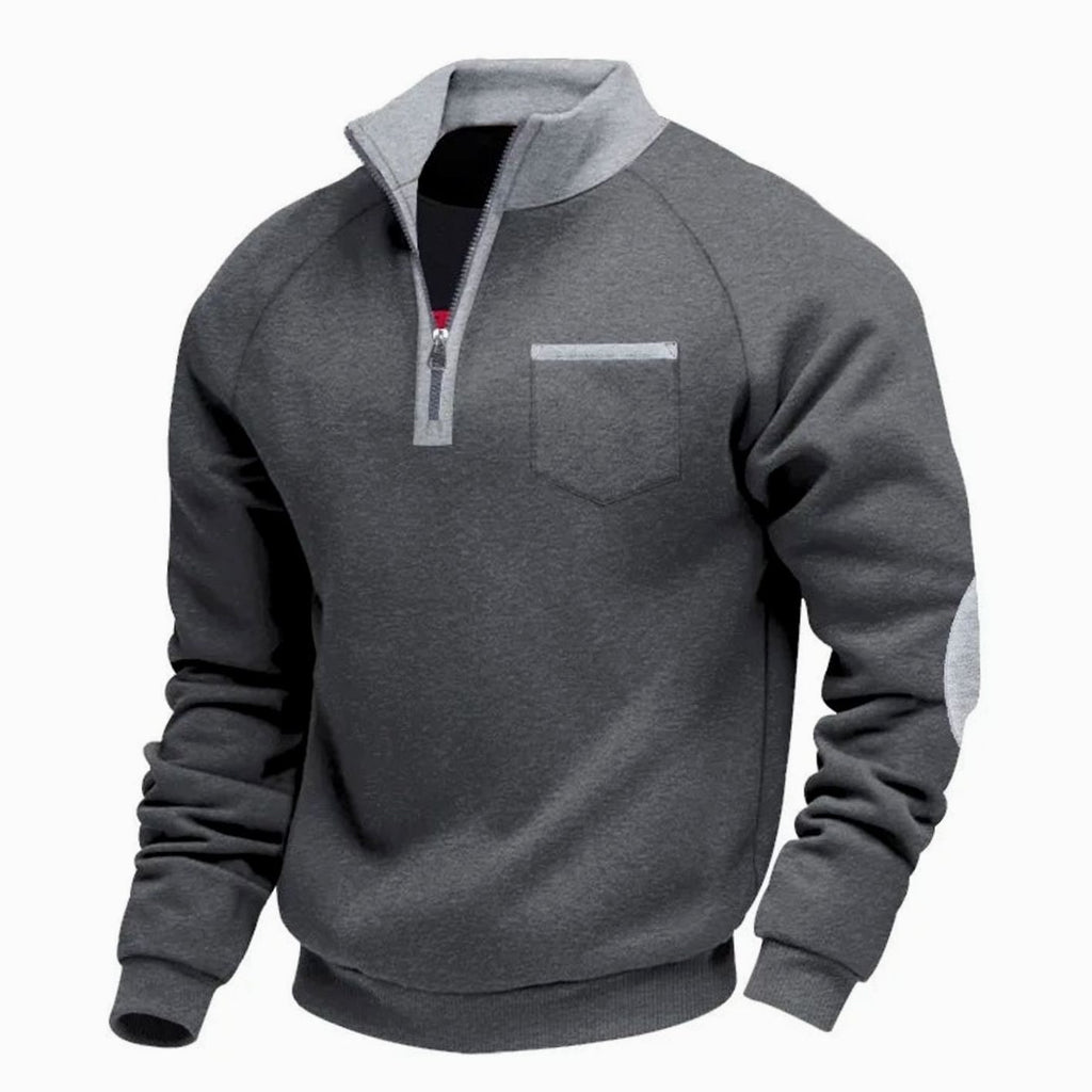 Men's Quarter-Zip Stand-Collar Pullover Sweatshirt - Dark Gray