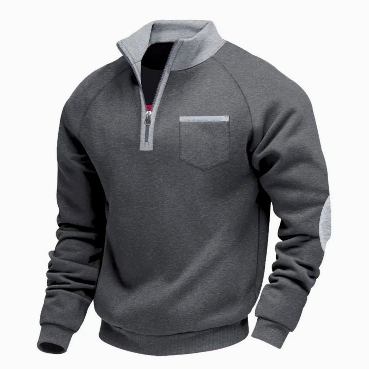 Men's Quarter-Zip Stand-Collar Pullover Sweatshirt - Dark Gray