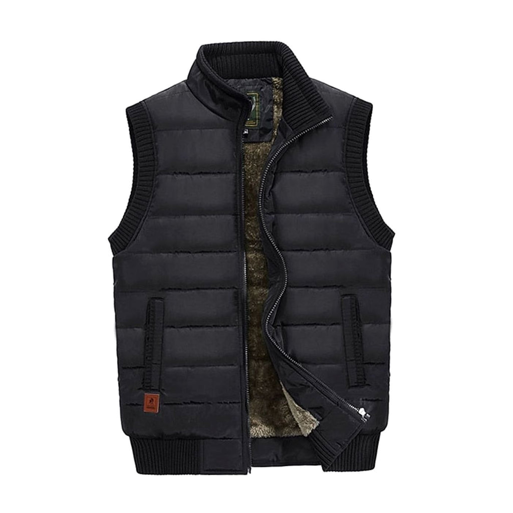 Men's Quilted Fleece-Lined Stand-Collar Puffer Vest - Black