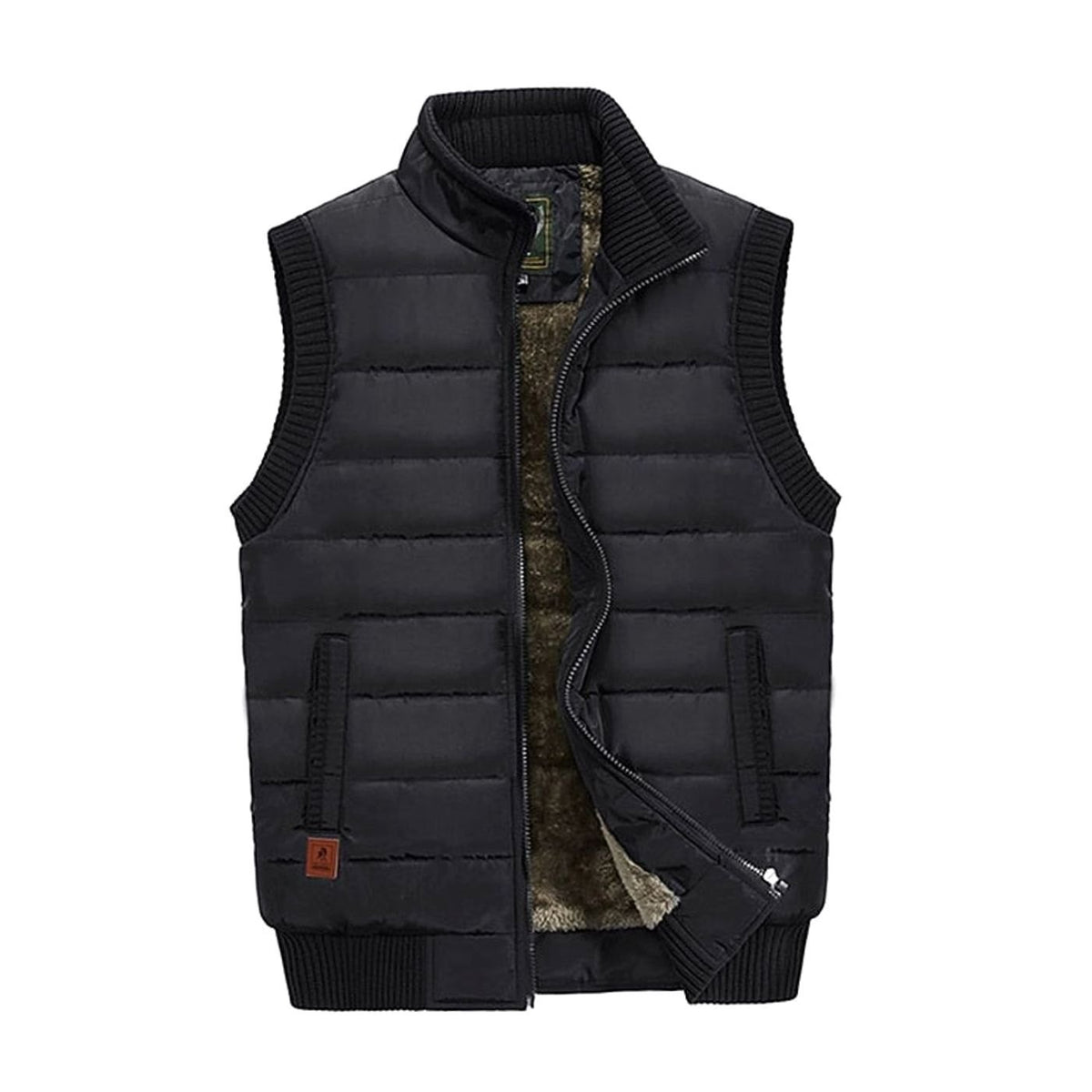 Men's Quilted Fleece-Lined Stand-Collar Puffer Vest - Black