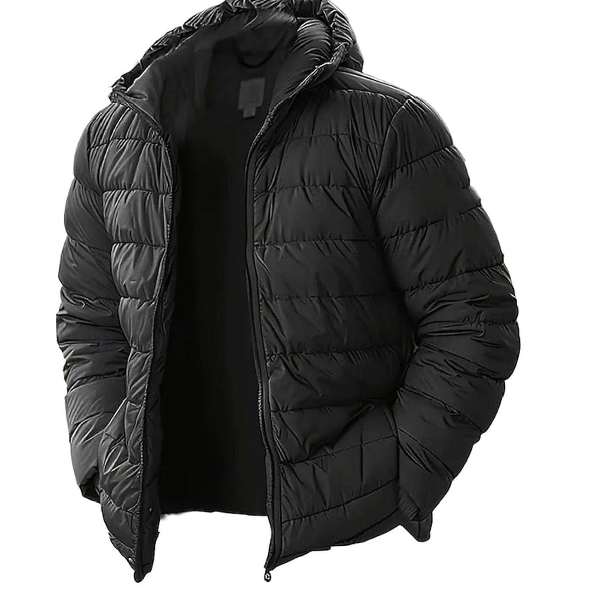 Men's Quilted Hooded Coated Puffer Jacket - Black