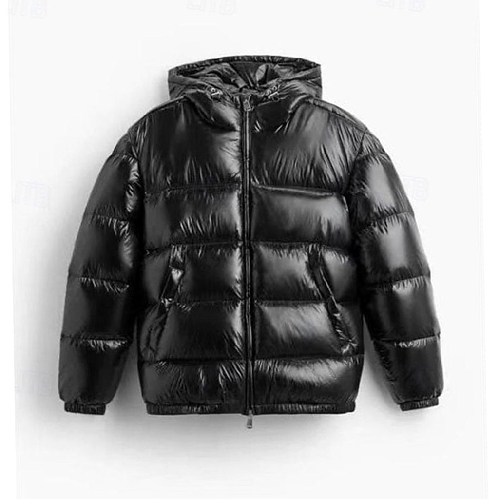 Men's Quilted Hooded Coated Puffer Jacket, Olive Green