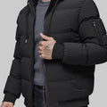 Men's Quilted Hooded Winter Jacket Ribbed-Cuff Puffer - Black