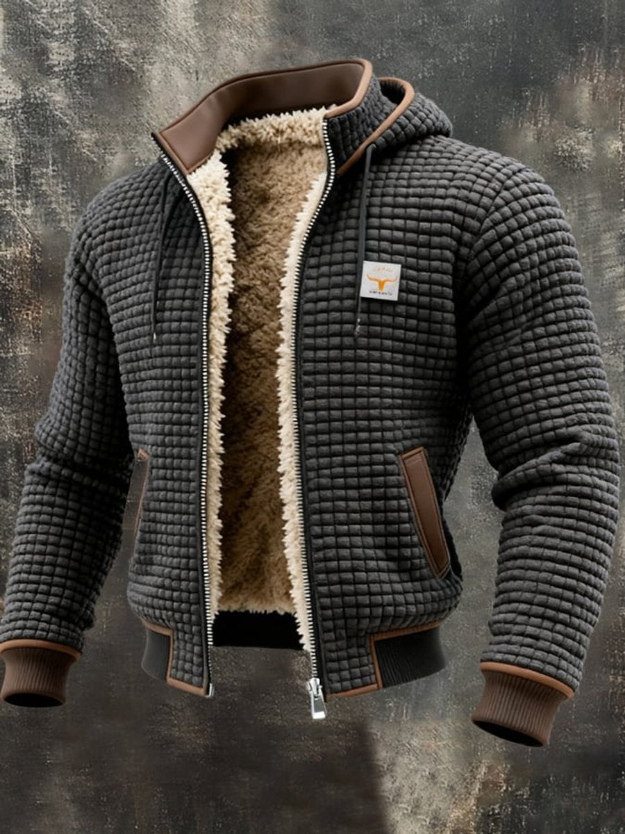 Mens Quilted Jacket Sherpa Fleece Lined Hooded Full-Zip - Gray