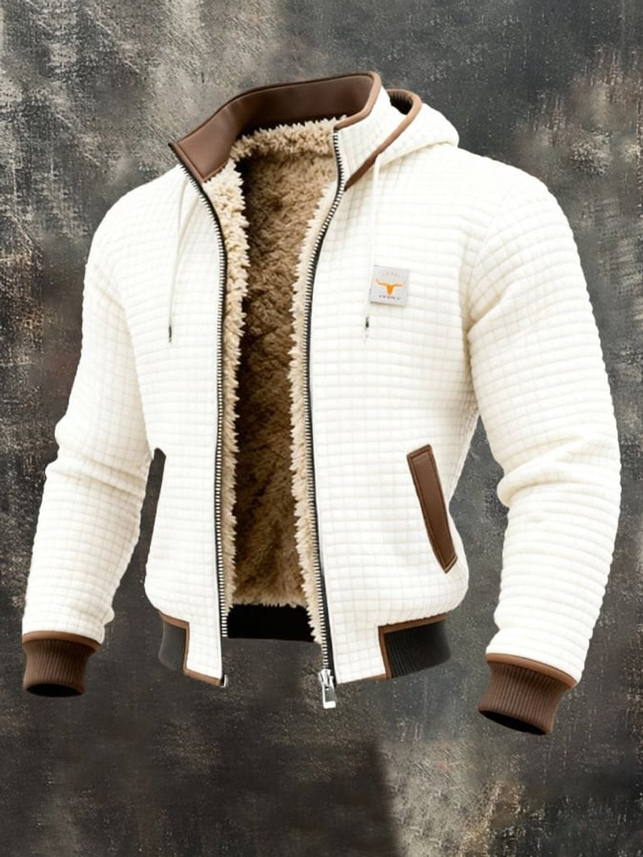 Mens Quilted Jacket Sherpa Fleece Lined Hooded Full-Zip - White