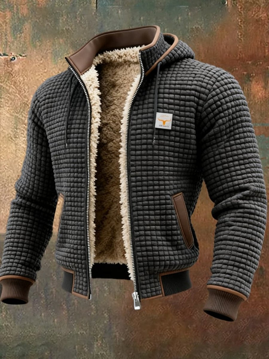 Mens Quilted Jacket Sherpa Fleece Lined Hooded Full-Zip