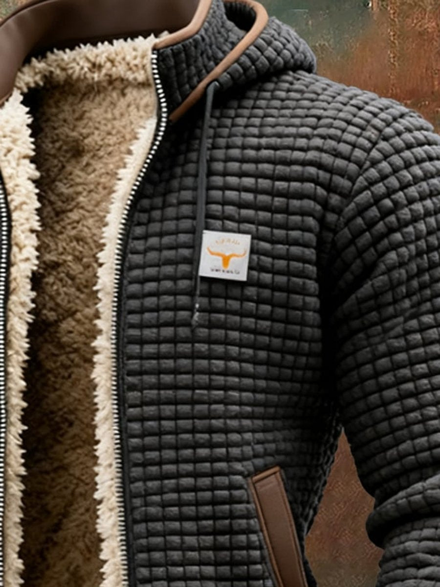 Mens Quilted Jacket Sherpa Fleece Lined Hooded Full-Zip