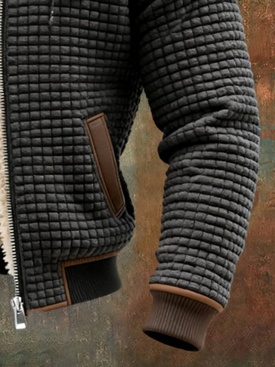 Mens Quilted Jacket Sherpa Fleece Lined Hooded Full-Zip