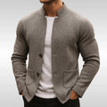 Mens Quilted Jacket Slim-Fit Knit-Texture Mandarin-Collar Blazer - Gray