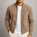 Mens Quilted Jacket Slim-Fit Suede Bomber - Brown