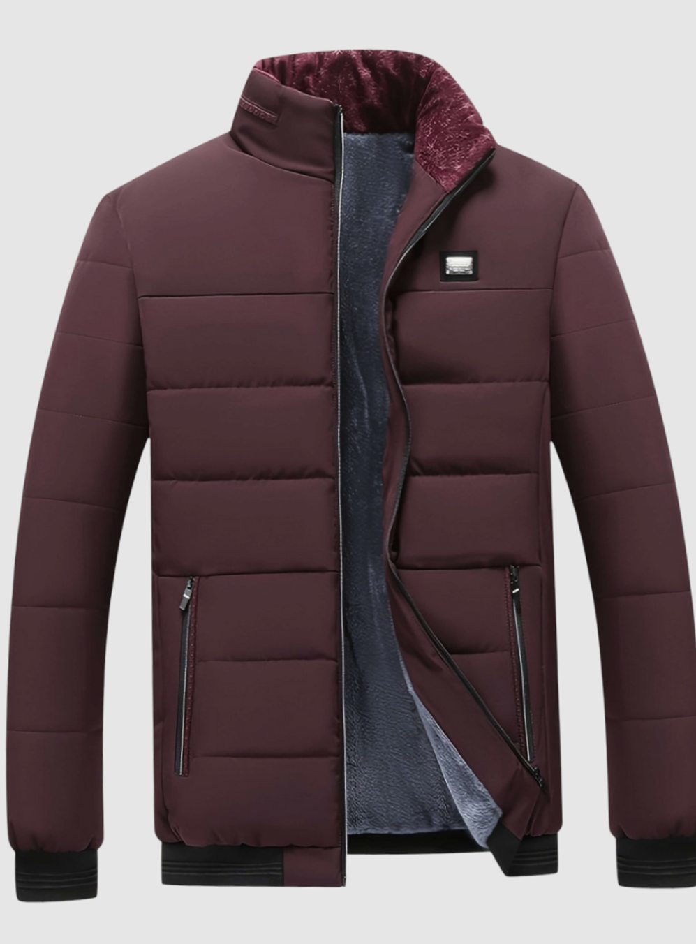 Men's Quilted Padded Stand-Collar Zip-Through Puffer Coat