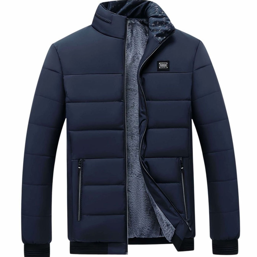 Men's Quilted Padded Stand-Collar Zip-Through Puffer Coat - Navy Blue
