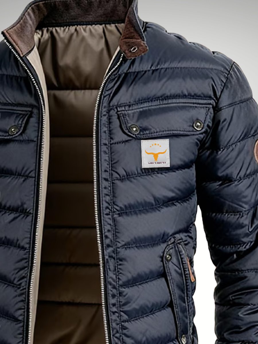Mens Quilted Puffer Jacket Stand Collar Full Zip
