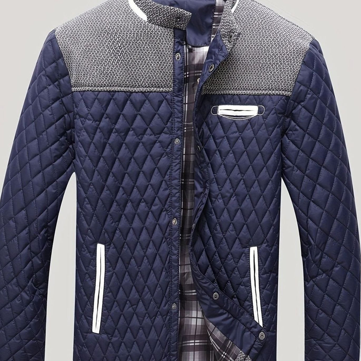 Men's Quilted Stand-Collar Button-Front Jacket - Navy