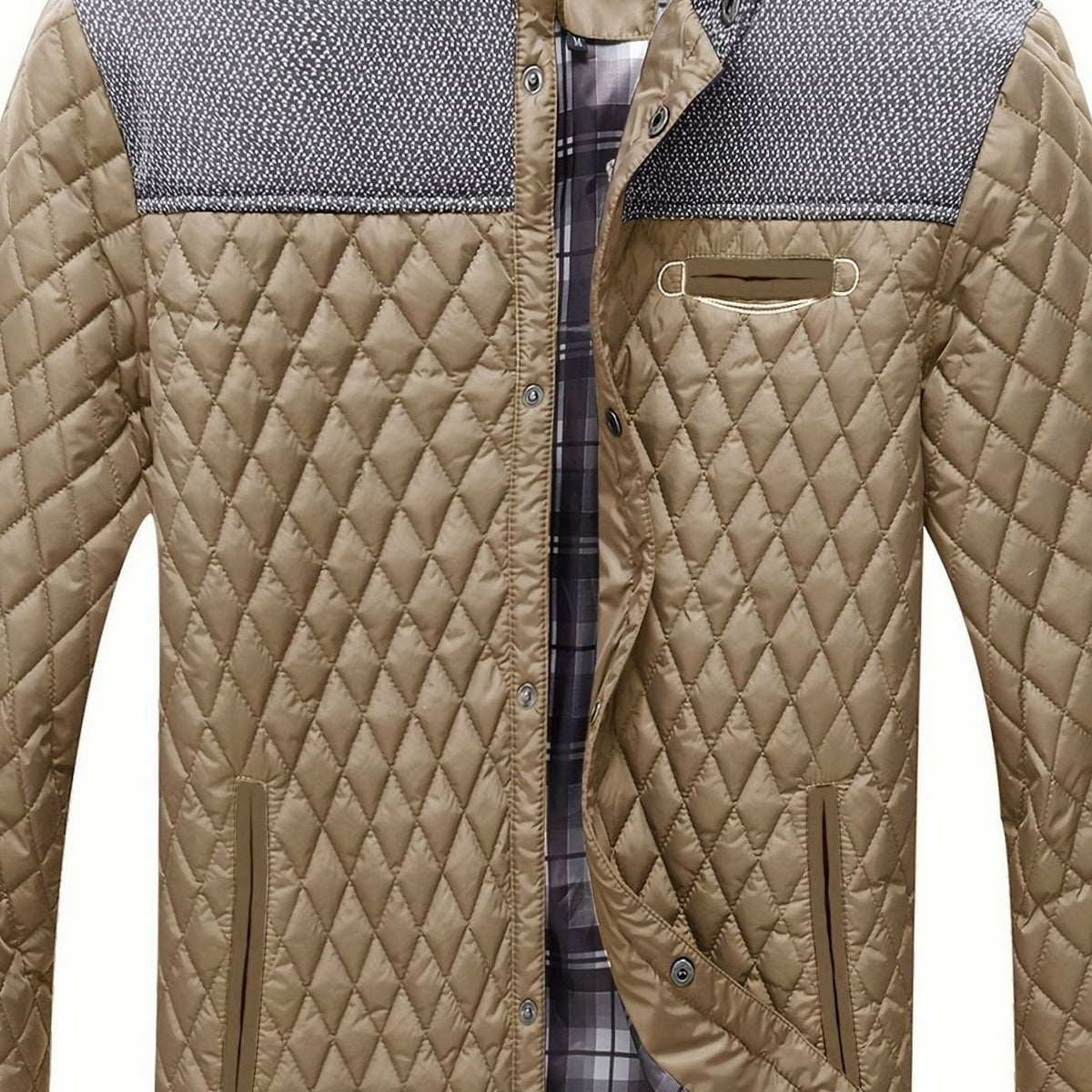 Men's Quilted Stand-Collar Button-Front Jacket - Khaki