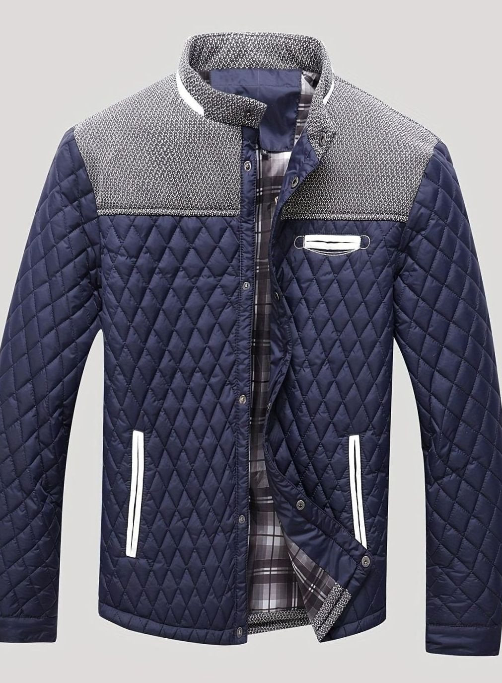 Men's Quilted Stand-Collar Button-Front Jacket