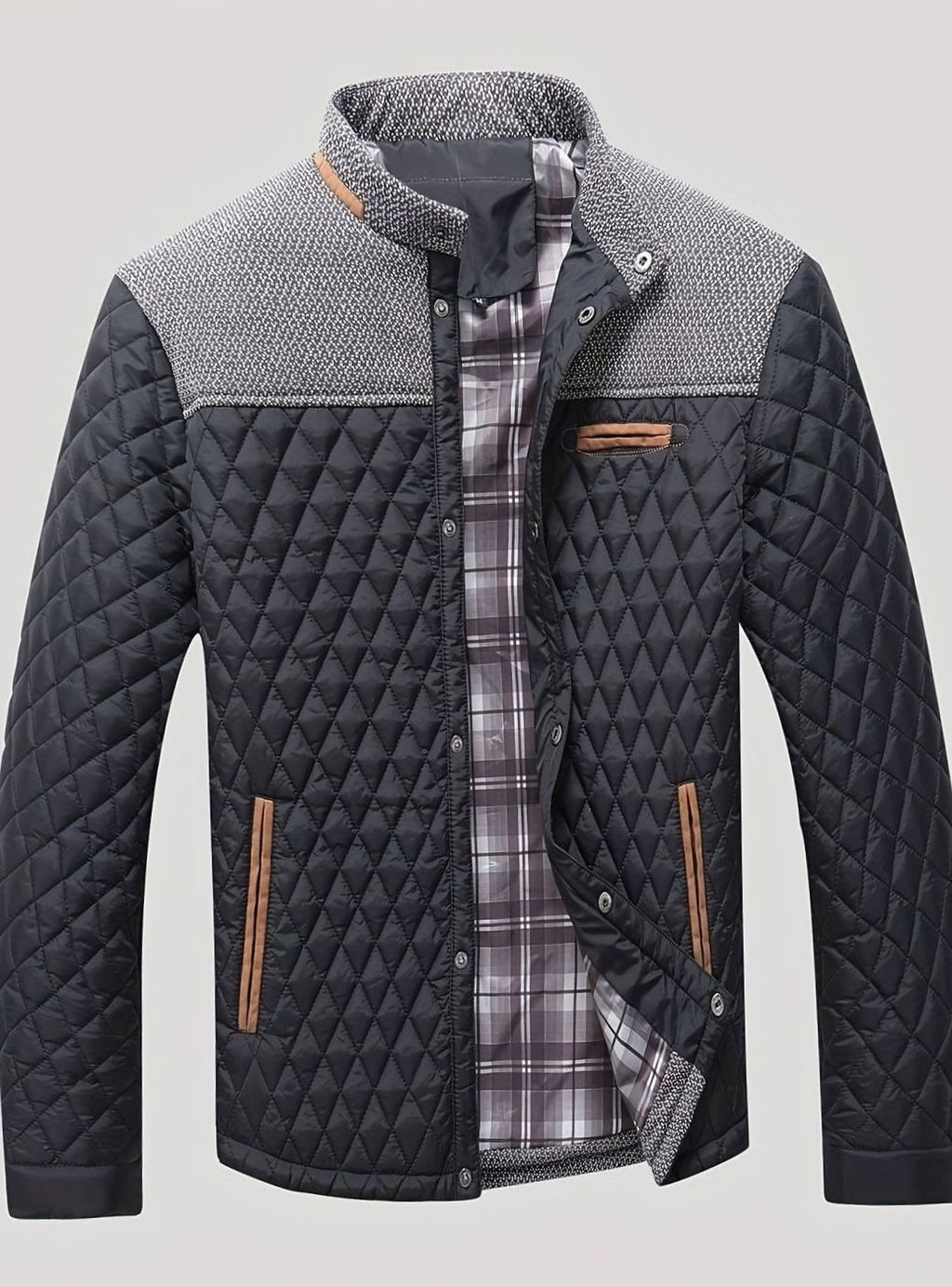 Men's Quilted Stand-Collar Button-Front Jacket