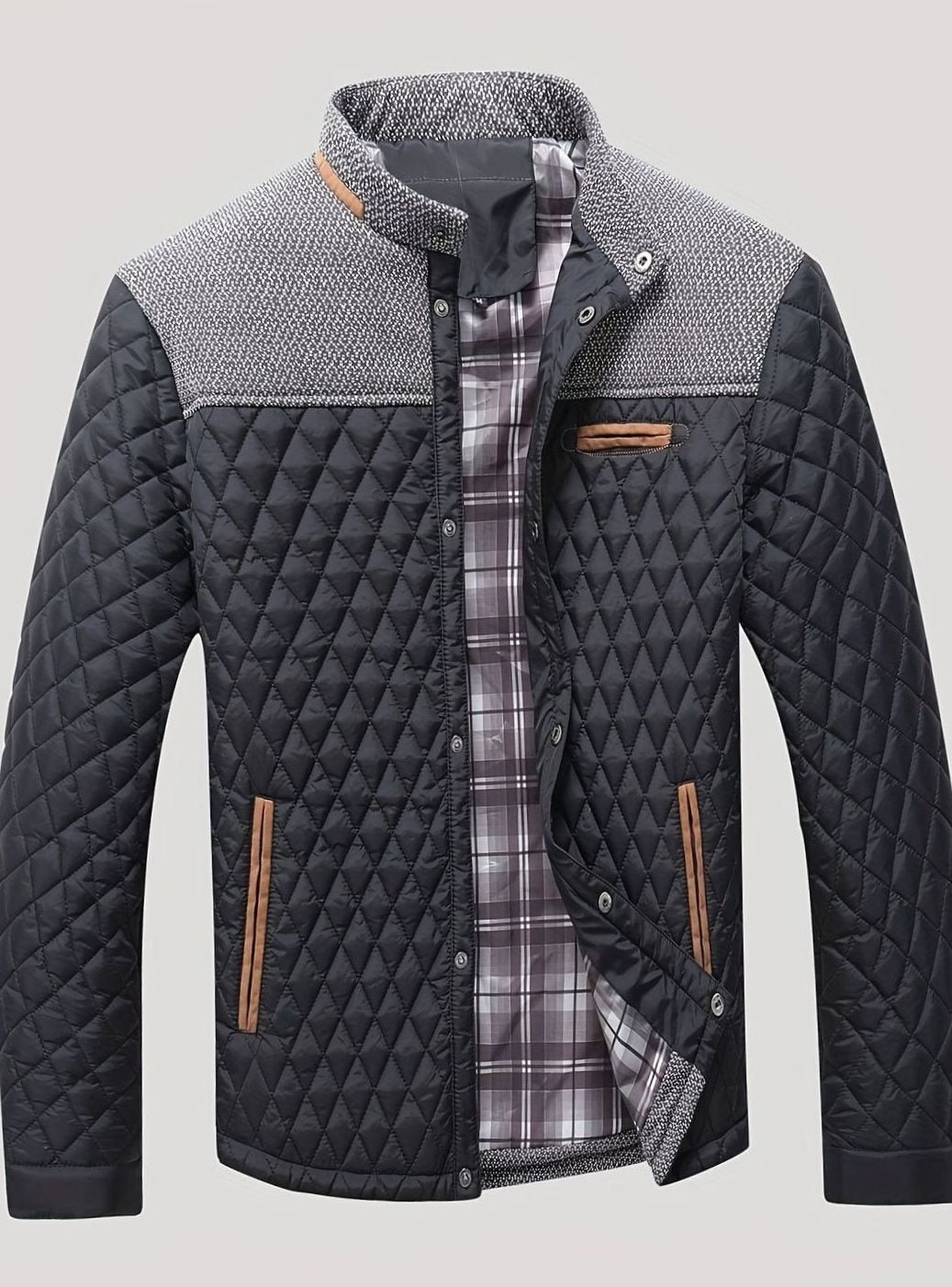 Men's Quilted Stand-Collar Button-Front Jacket