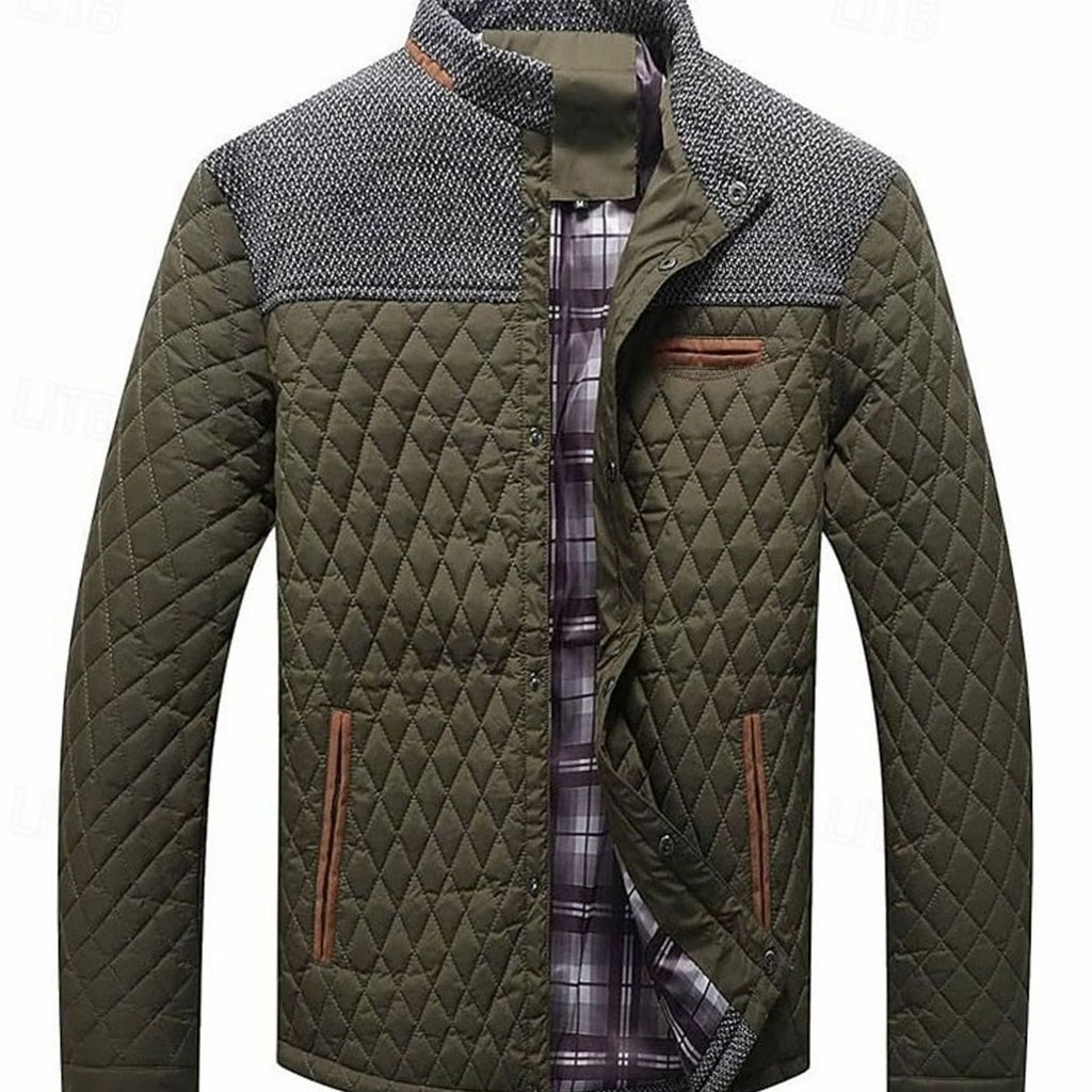 Men's Quilted Stand-Collar Button-Front Jacket, Khaki - Army Green